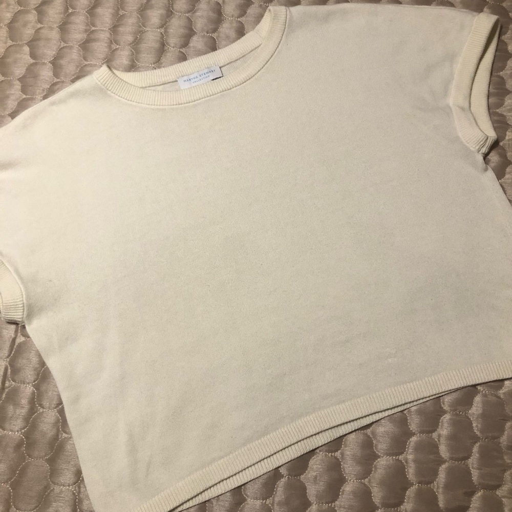 Martha Stewart Collection Cream Short Sleeve Knit Sweater | Medium